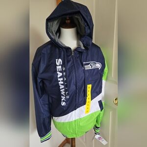 Seattle Seahawks Men's Small Zip Logo Hooded Windbreaker Jacket, NEW with Tags
